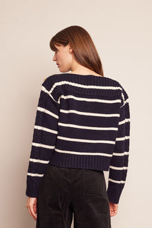 Sarita Top | Navy Ivory Stripe