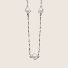 Womens | 14K Solid White Gold | Petite Cultured Pearl Station Necklace | Freshwater Pearls
