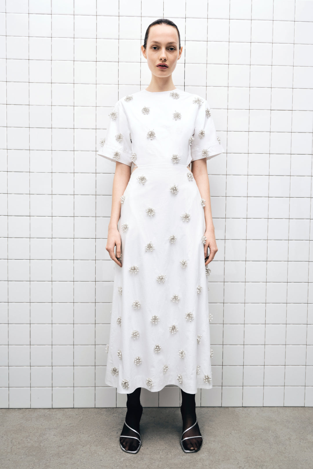 Womens | Starla Embellished Midi Dress | White