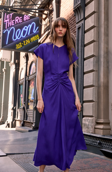 Textured Fluid Crepe Shirred Dress | Violet