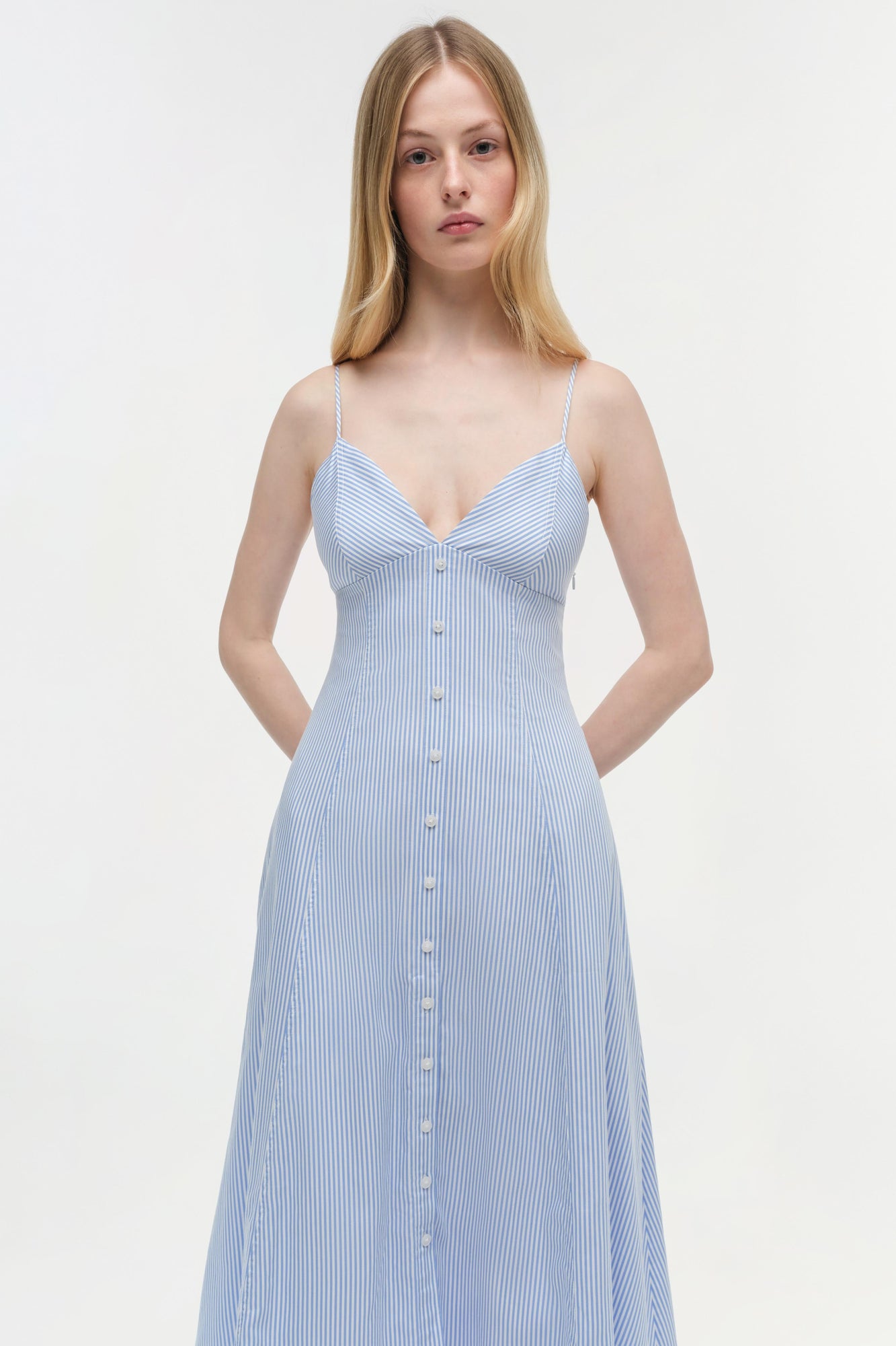 Womens | Honor Cotton Midi Dress | Blue Hydrangea Stripe