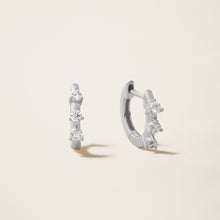 Womens | 14K Solid White Gold | Three-Stone Huggie Earrings | 0.24 CTW Diamonds