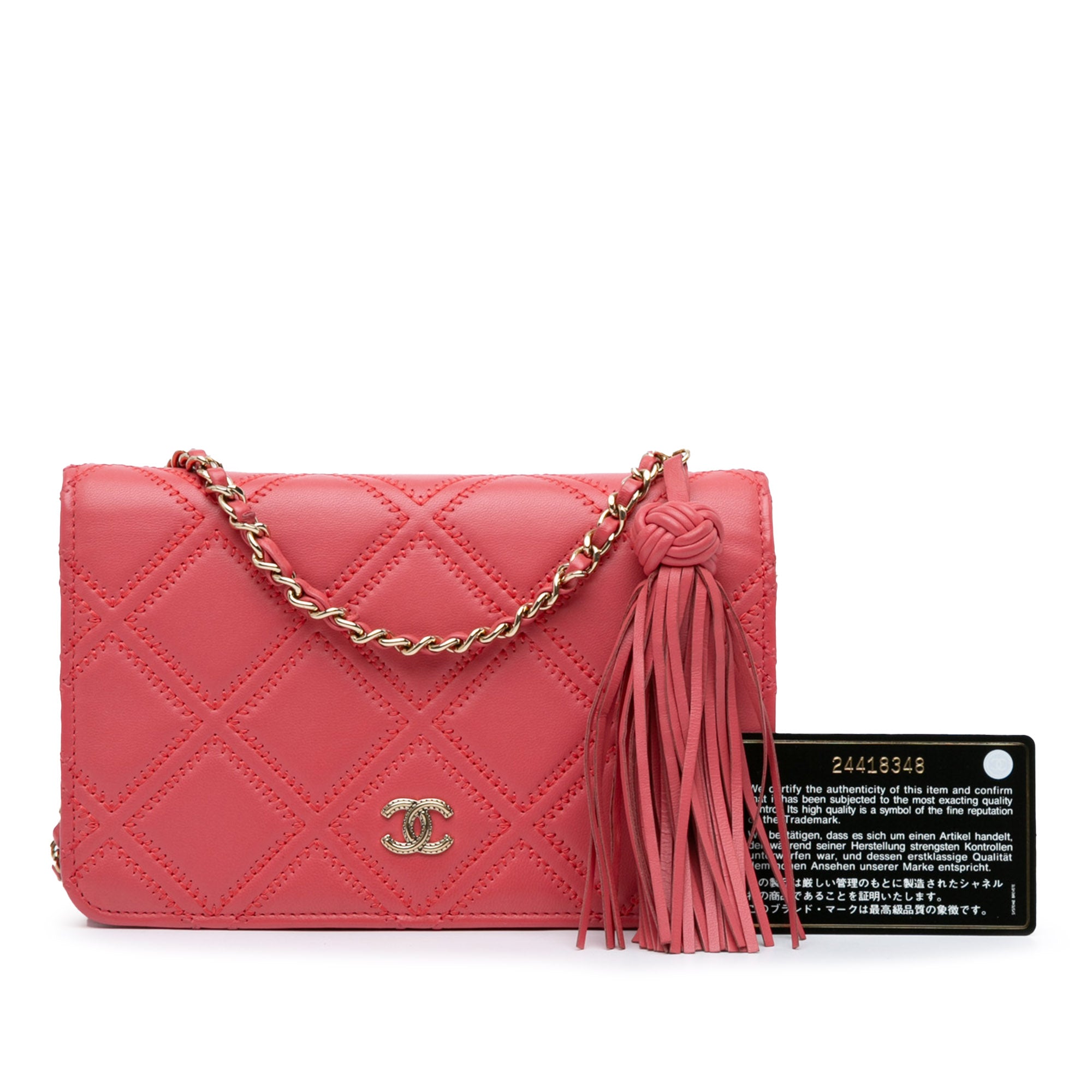 Chanel | Pre-Owned Quilted Lambskin Double Stitch Tassel Wallet On Chain | Pink