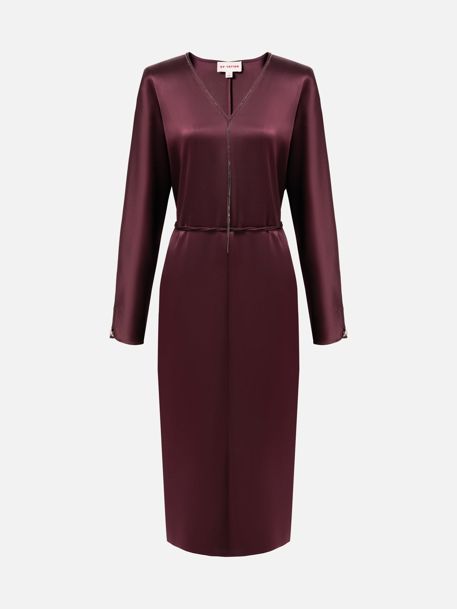 v neck high waist dress | Wine Red