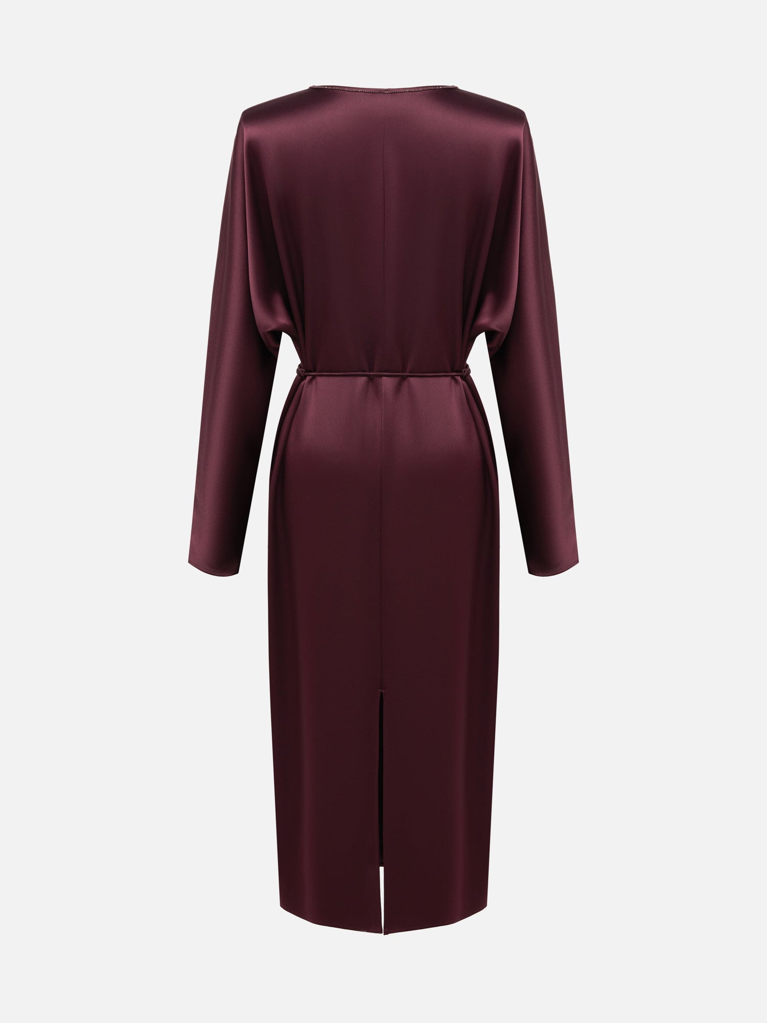v neck high waist dress | Wine Red