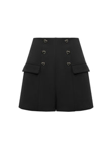 High-waisted Love Button Shorts | Black