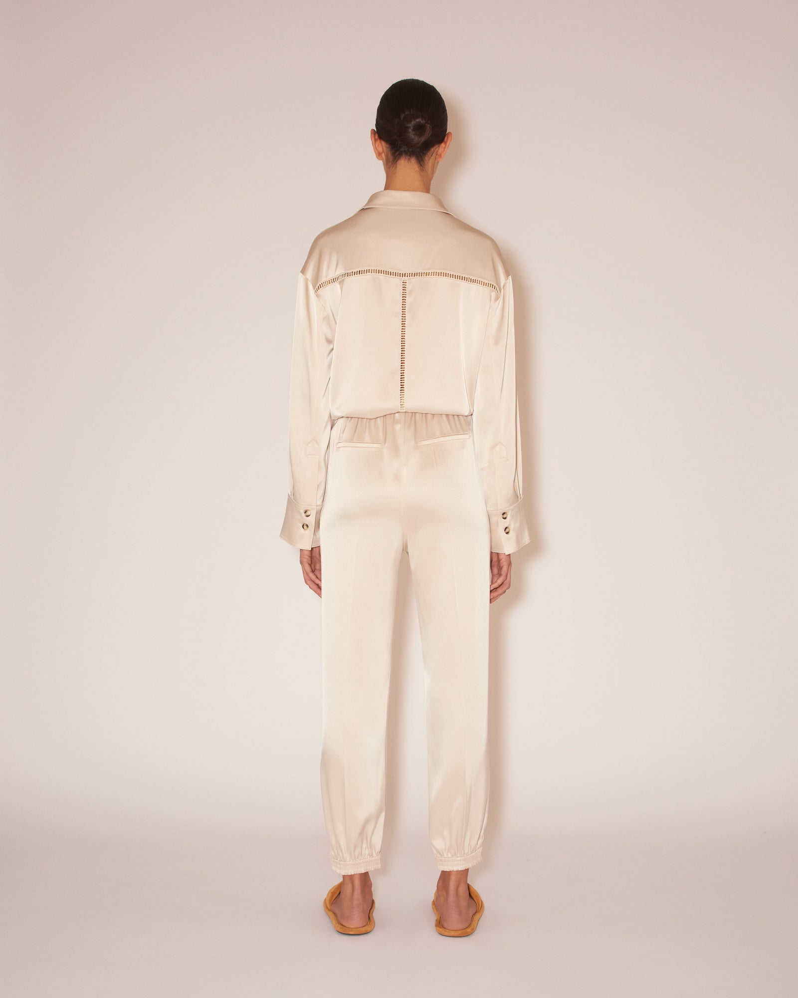 Jolien Slip-Satin Tapered Pants | Creme