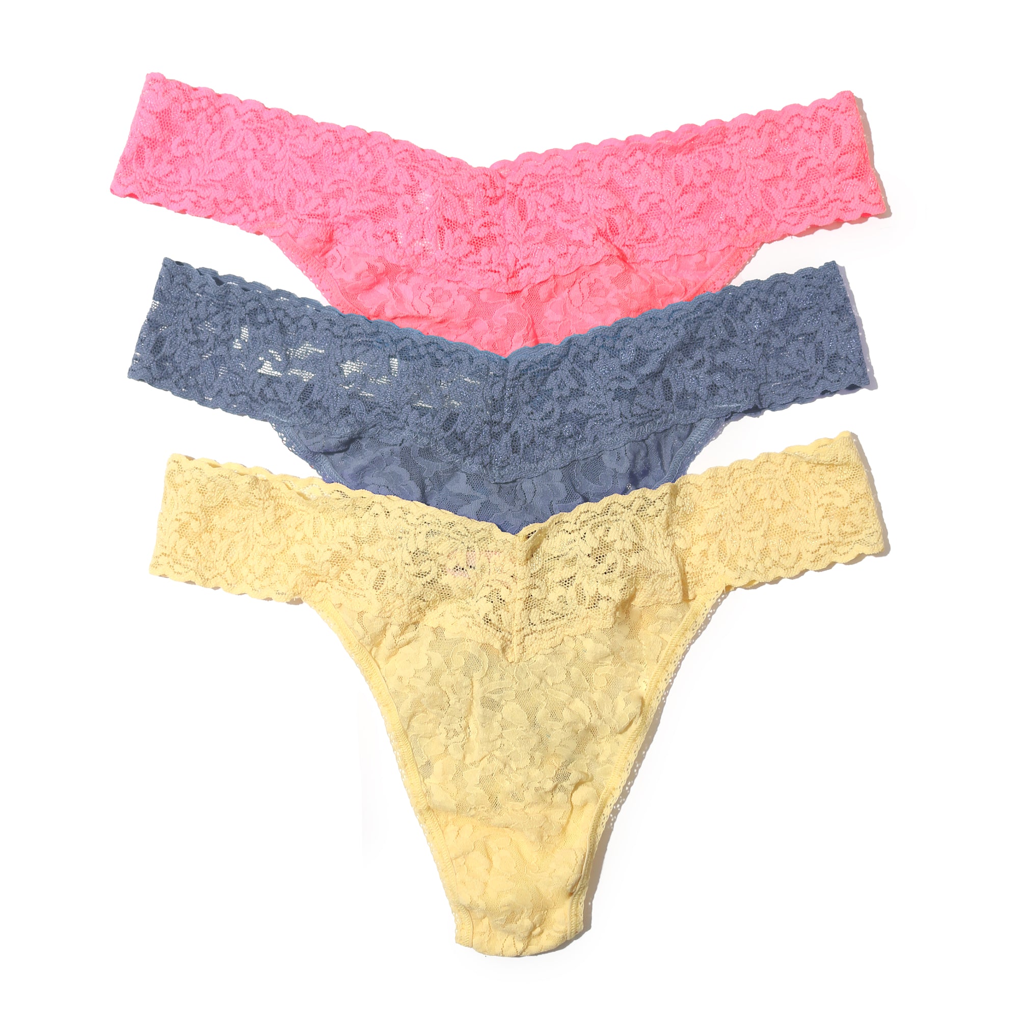 3-Pack Signature Lace Original Rise Thongs | Peach Fizz/Chambray/Buttercup