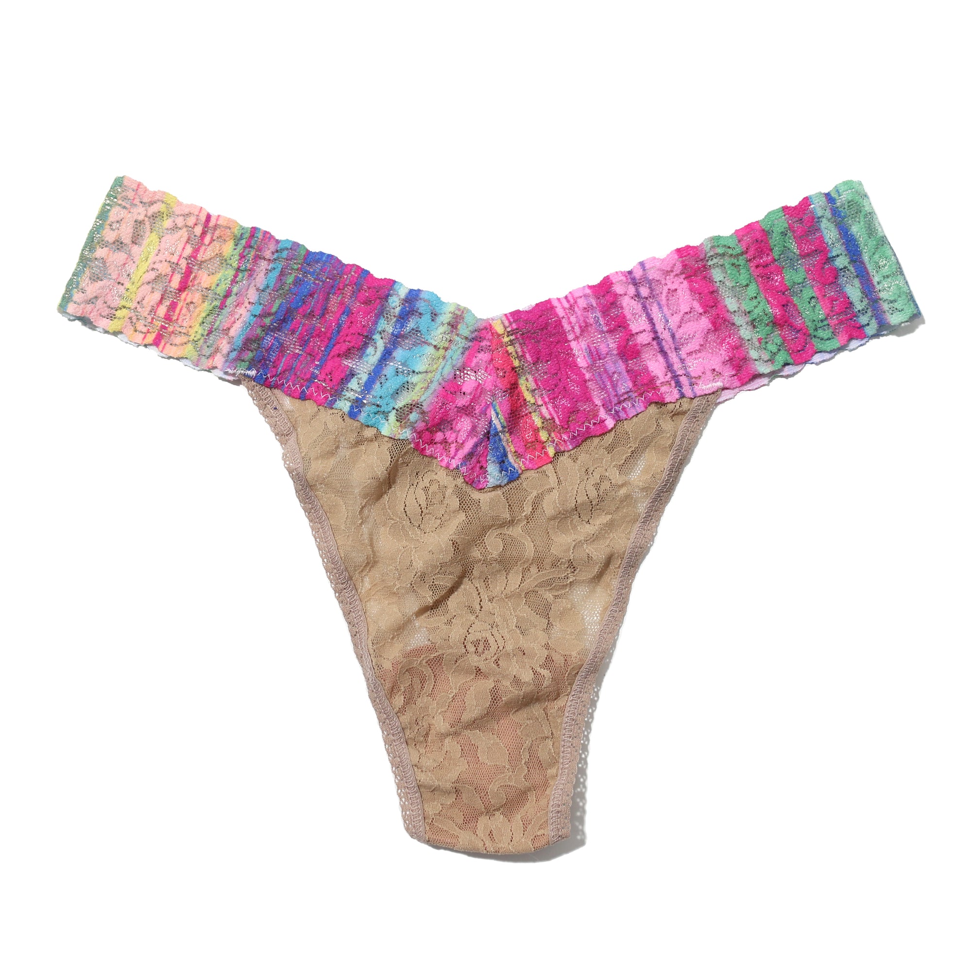 Signature Lace Original Rise Thong | Taupe/Safari Bloom