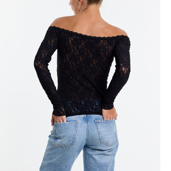Signature Lace Off The Shoulder Top | Black