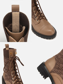 Knit Lace Up Ankle Boots | Brown