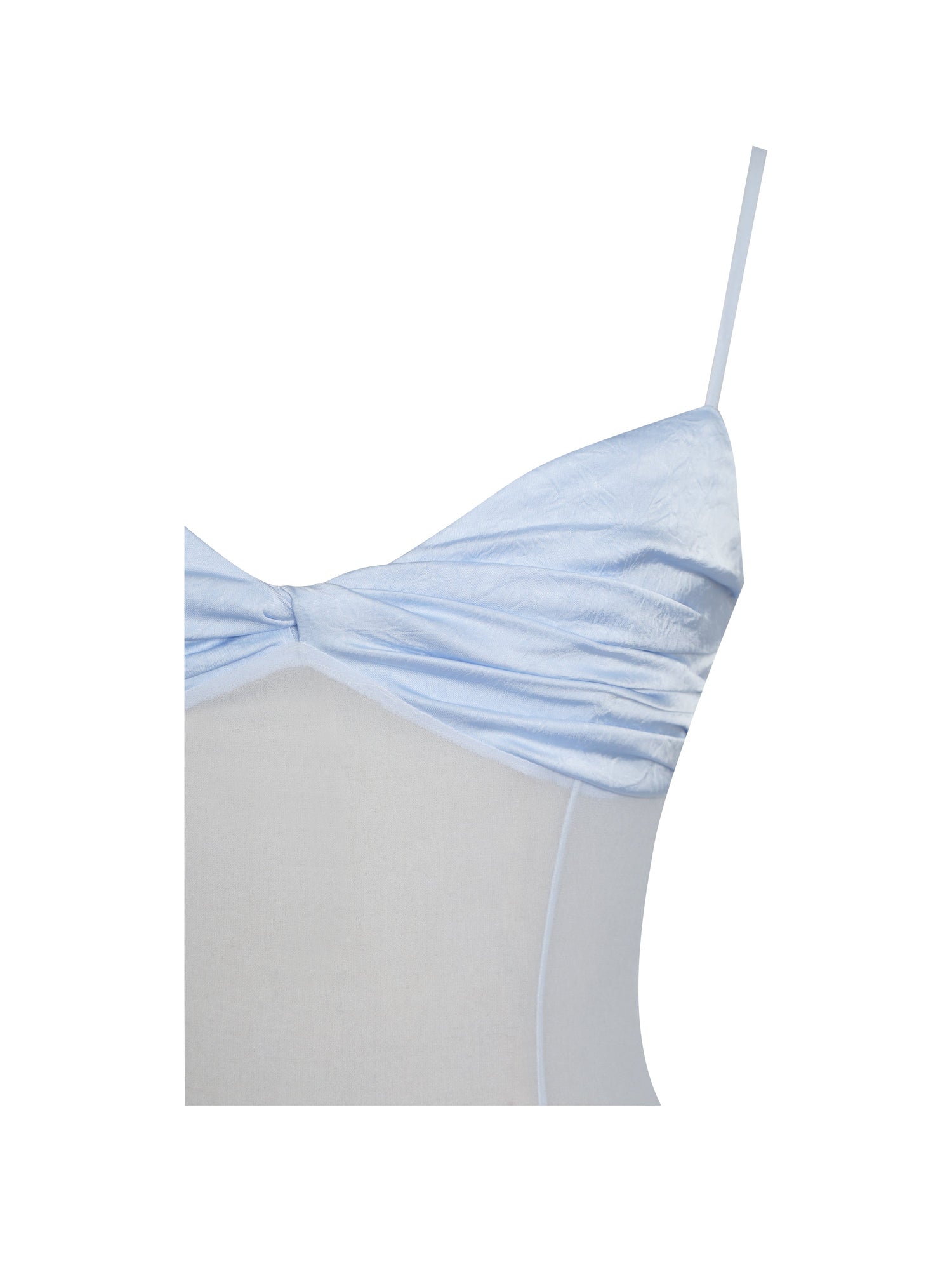 Lacy Ruched Breast High Slit Chiffon Dress | Blue