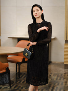 Chinese Style Pleated Little Dress | Black