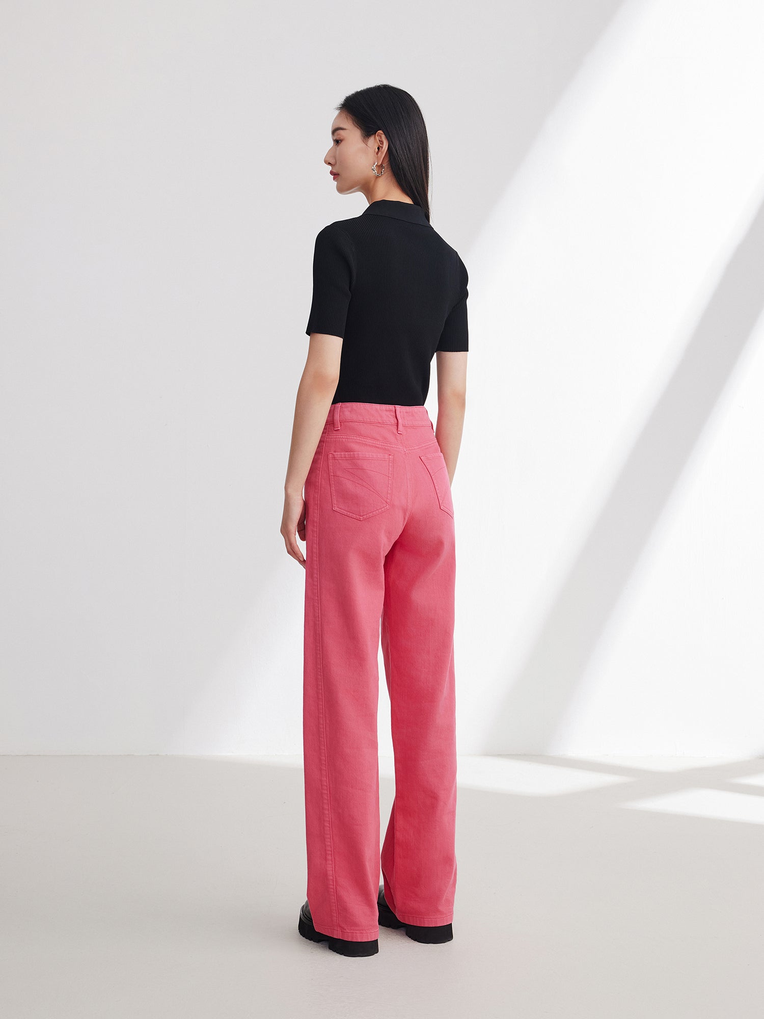 Cotton Linen Straight Jeans | Rose Red