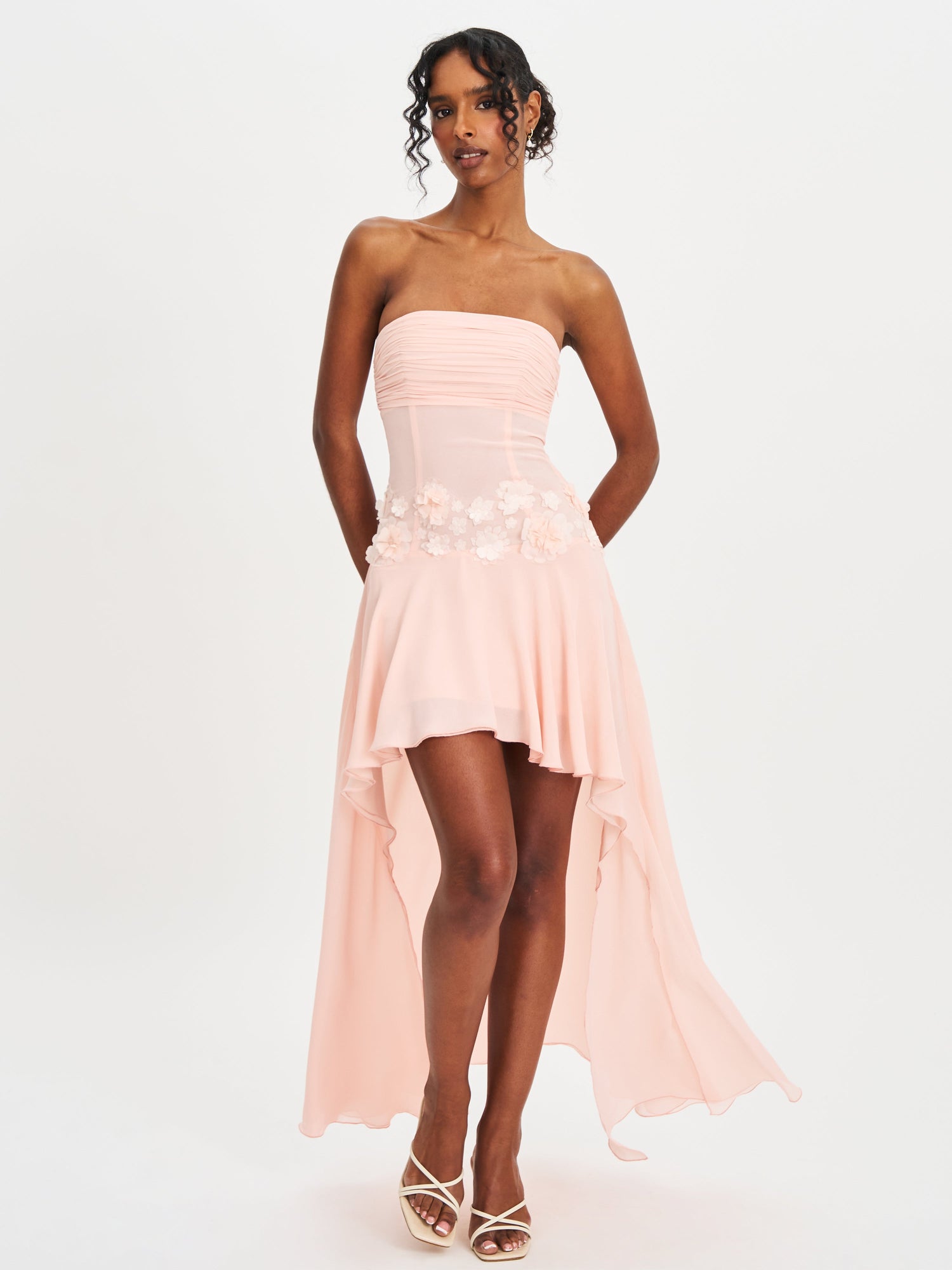 Mae Ruched Breast Applique Trim Trailing Dress | Pink