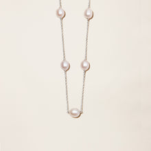 Womens | 14K Solid White Gold | Cultured Pearl Station Necklace | Freshwater Pearls