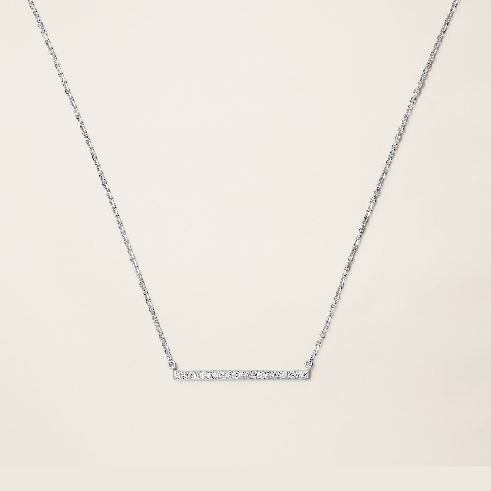 Womens | 14K Solid White Gold | Pave Bar Necklace | 0.19 CTW Diamonds