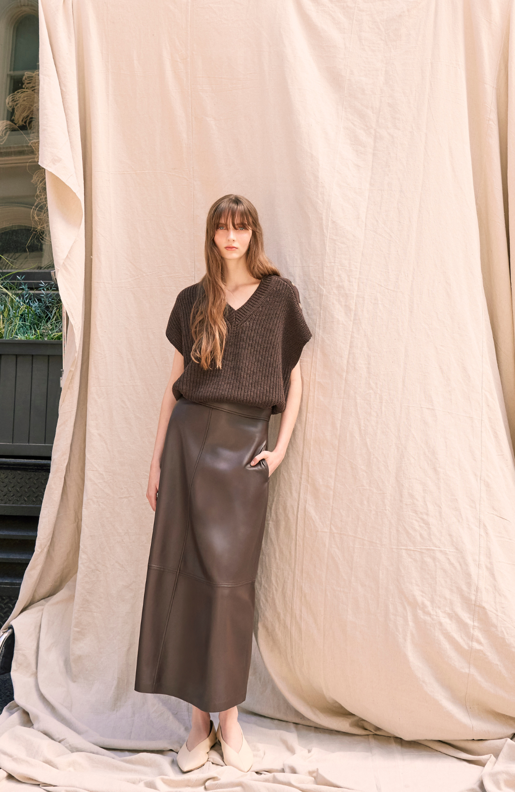 Button Detail Sleeveless Sweater | Chocolate