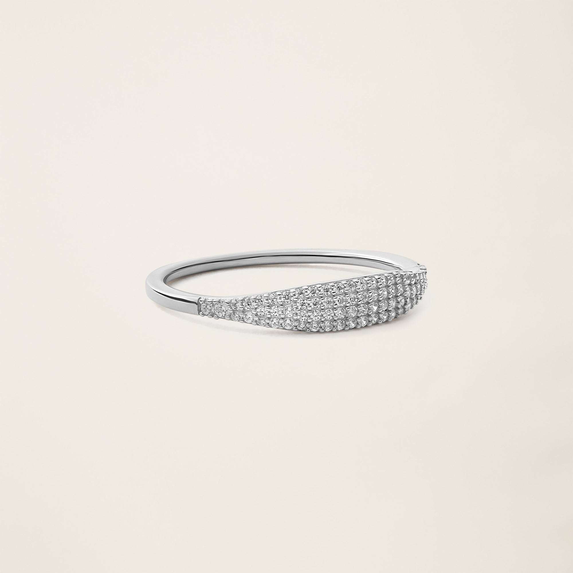 Womens | 14K Solid White Gold | Micro Pave Signet Ring | 0.17 CTW Diamonds