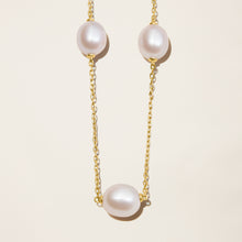 Womens | 14K Solid Yellow Gold | Cultured Pearl Station Necklace | Freshwater Pearls