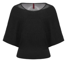 Round Neck Top Waist-Defining Short-Sleeve Knit Top | Black