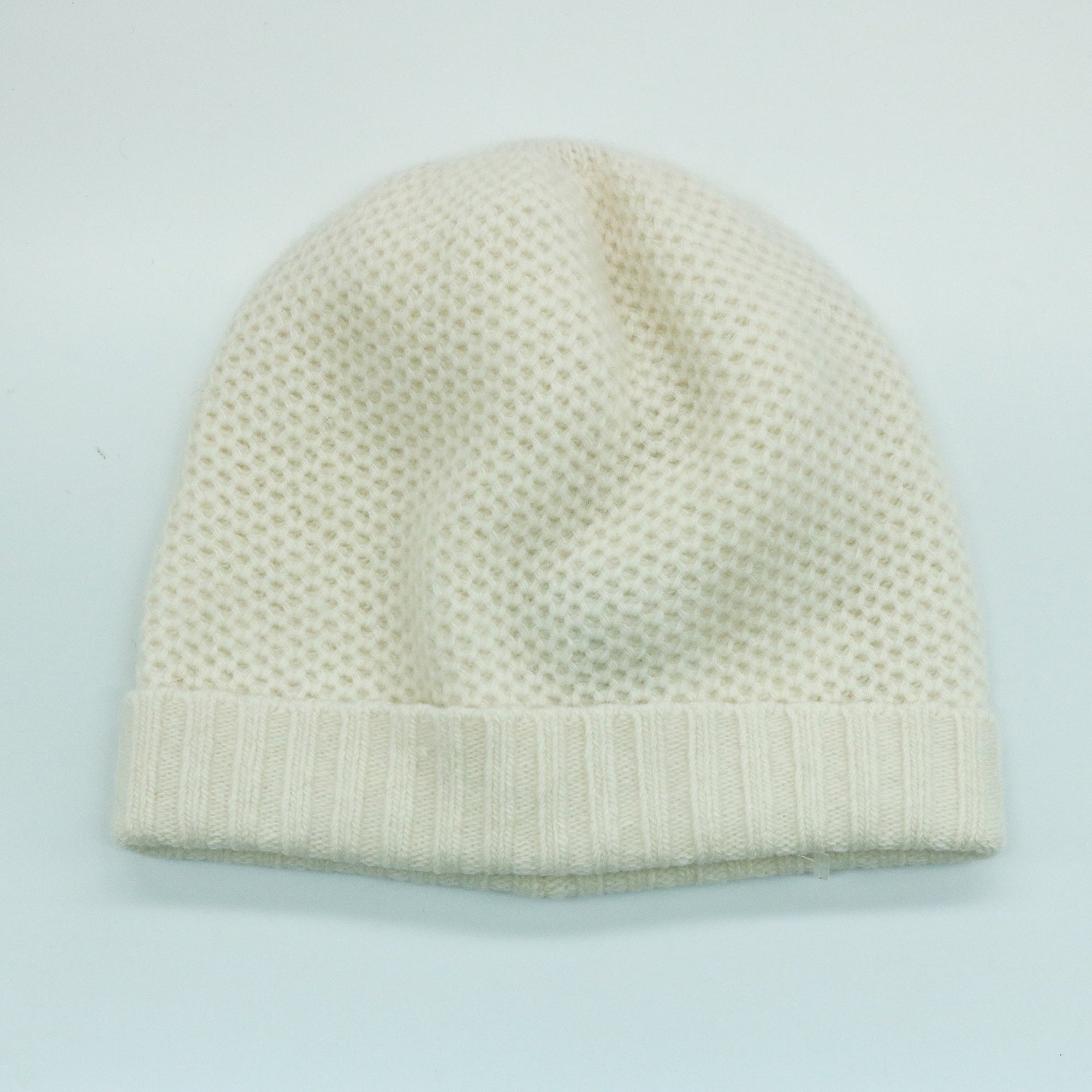 Cashmere Honeycomb Hat With Folded Cuff | White