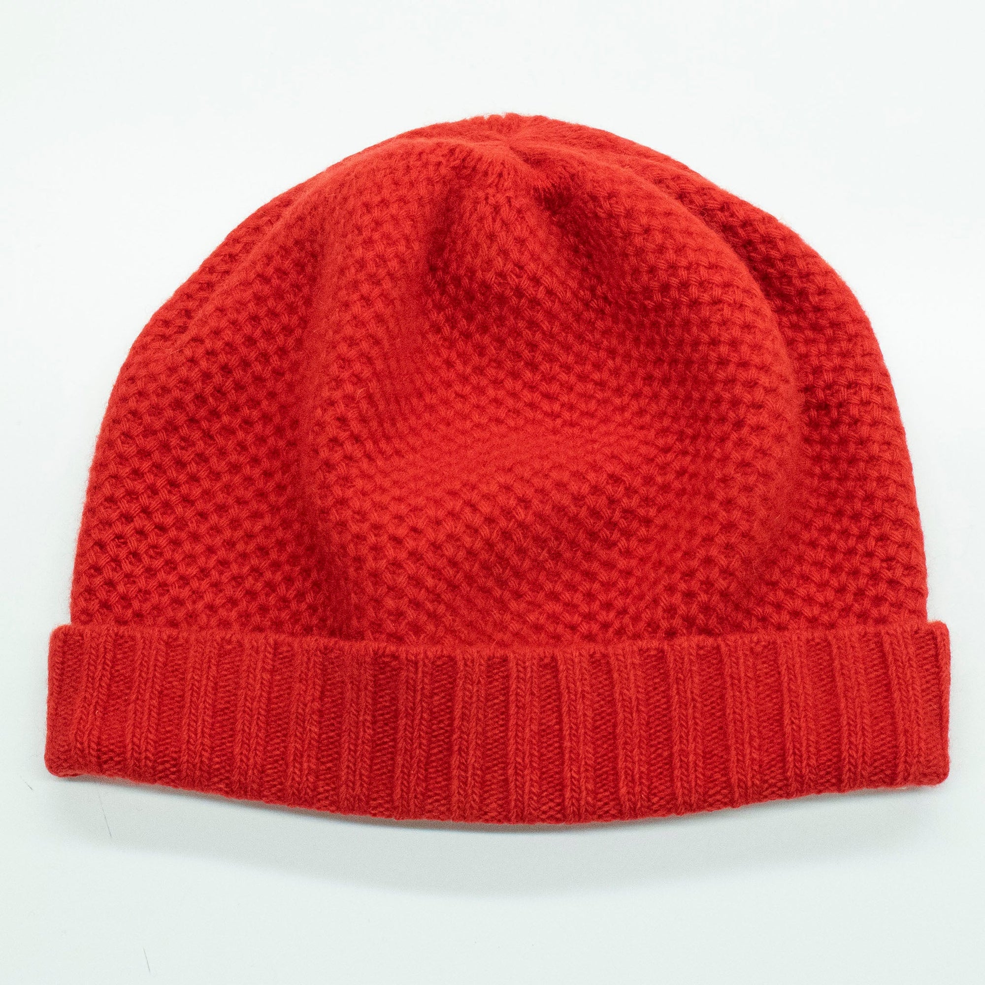 Cashmere Honeycomb Hat With Folded Cuff | Fire Red