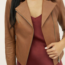 Womens | Lou Lightweight Lambskin Leather Jacket | Cognac