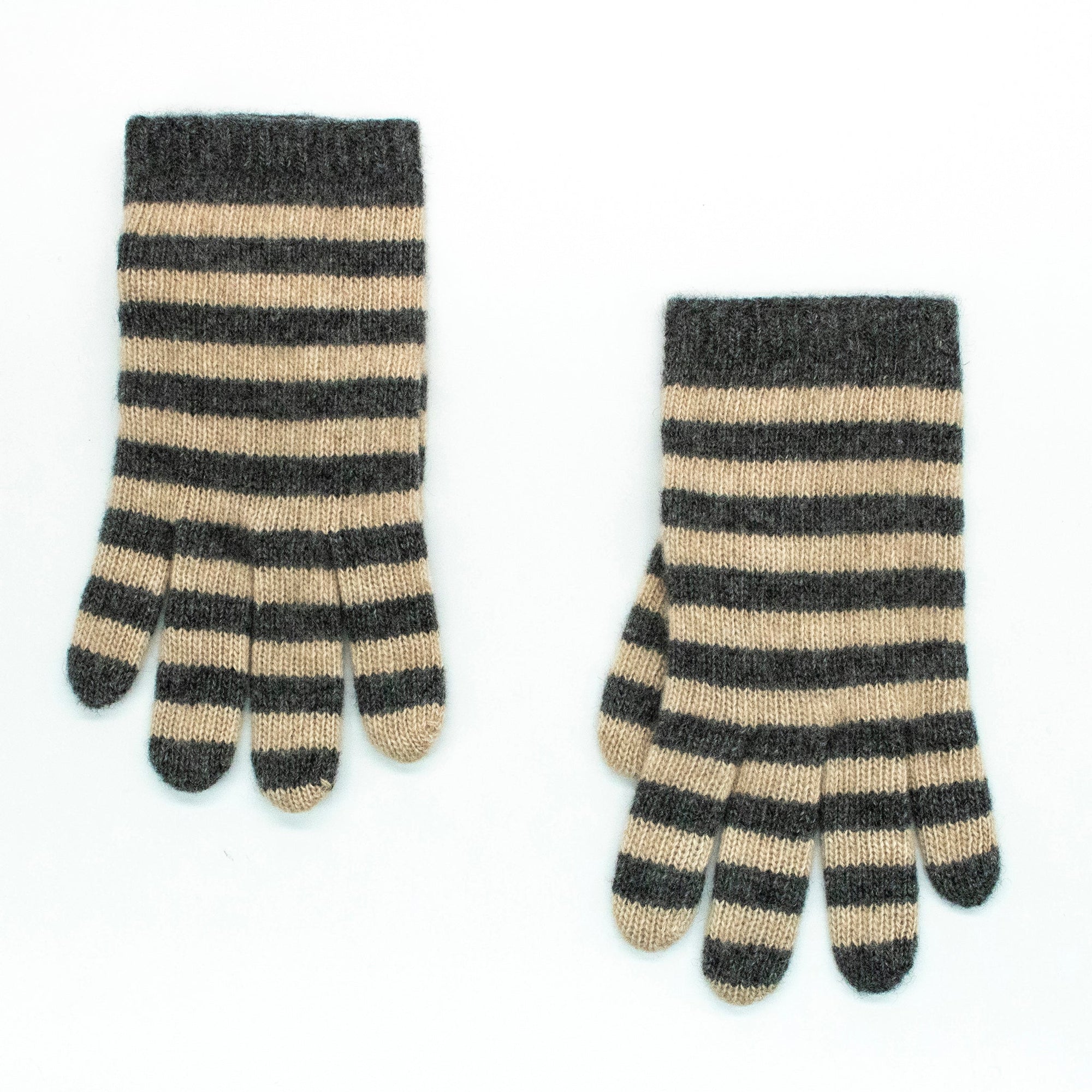 Kids Cashmere Striped Gloves | Grey/Oatmeal