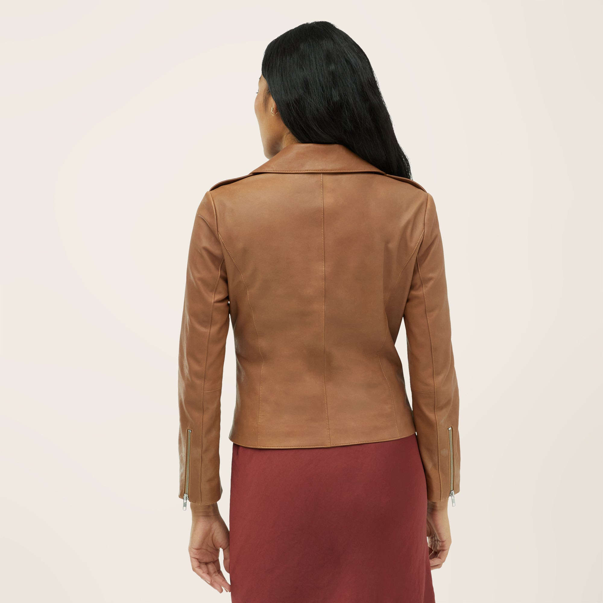 Womens | Lou Lightweight Lambskin Leather Jacket | Cognac