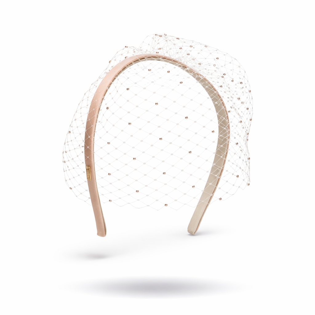 Halsey Satin Birdcage Veil Headband | Blush