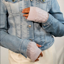 Kids Cashmere Fingerless Gloves In Cable Design | Pearl