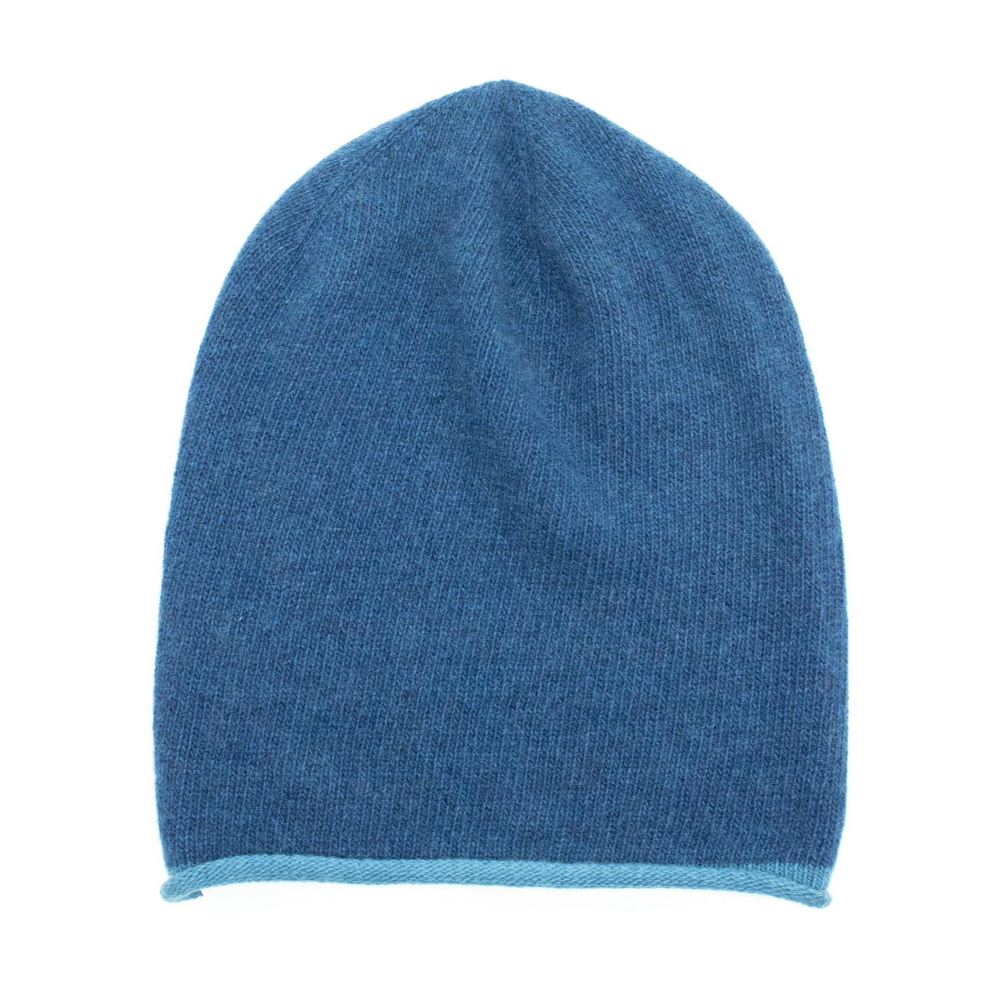 Cashmere Slouchy Hat With Contrast Color Edge | Denim/ Blue