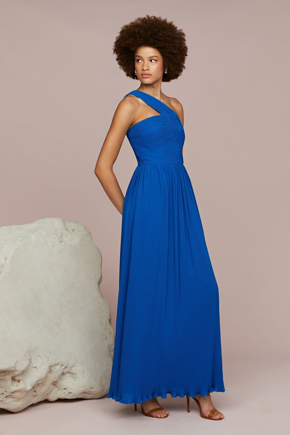 Amur | Skye Deep V Pleated Gown | Poseidon