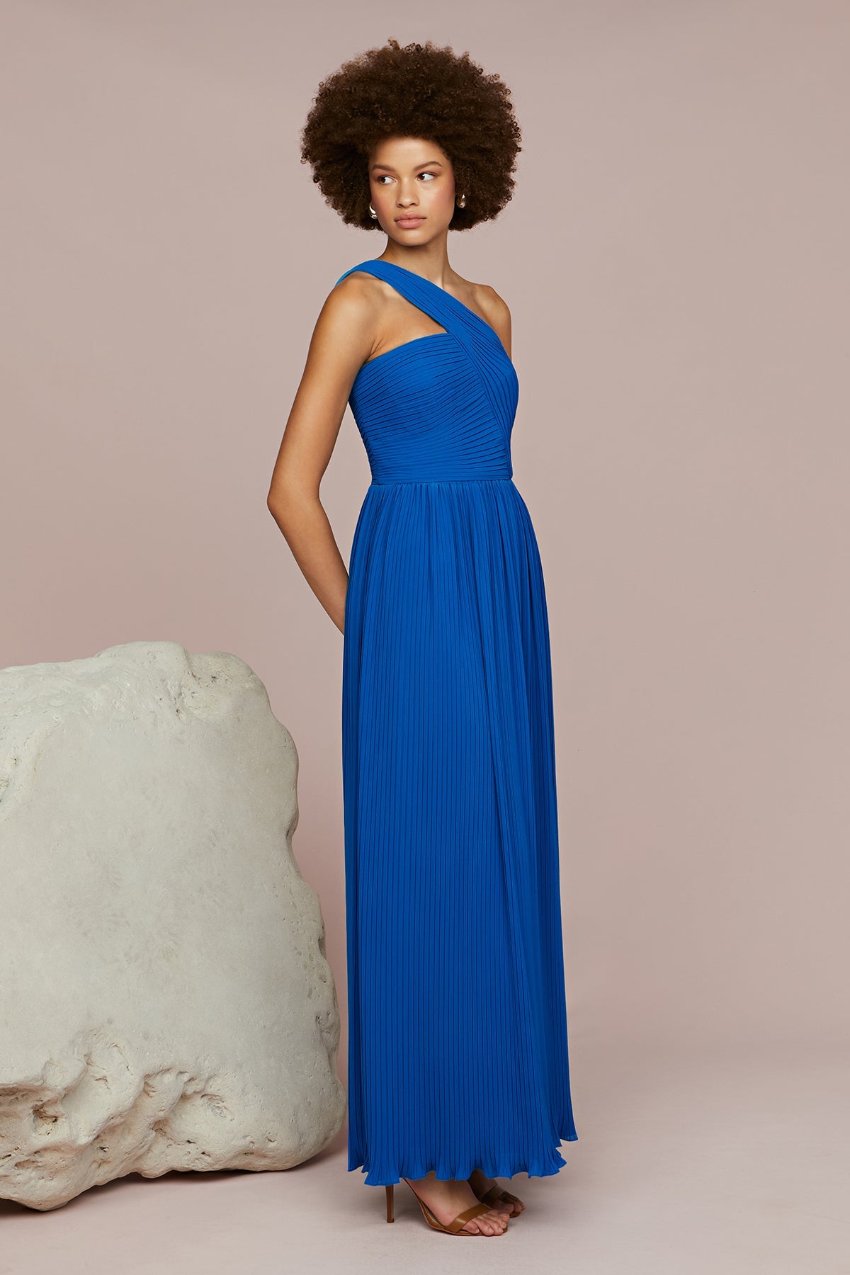 Amur | Skye Deep V Pleated Gown | Poseidon