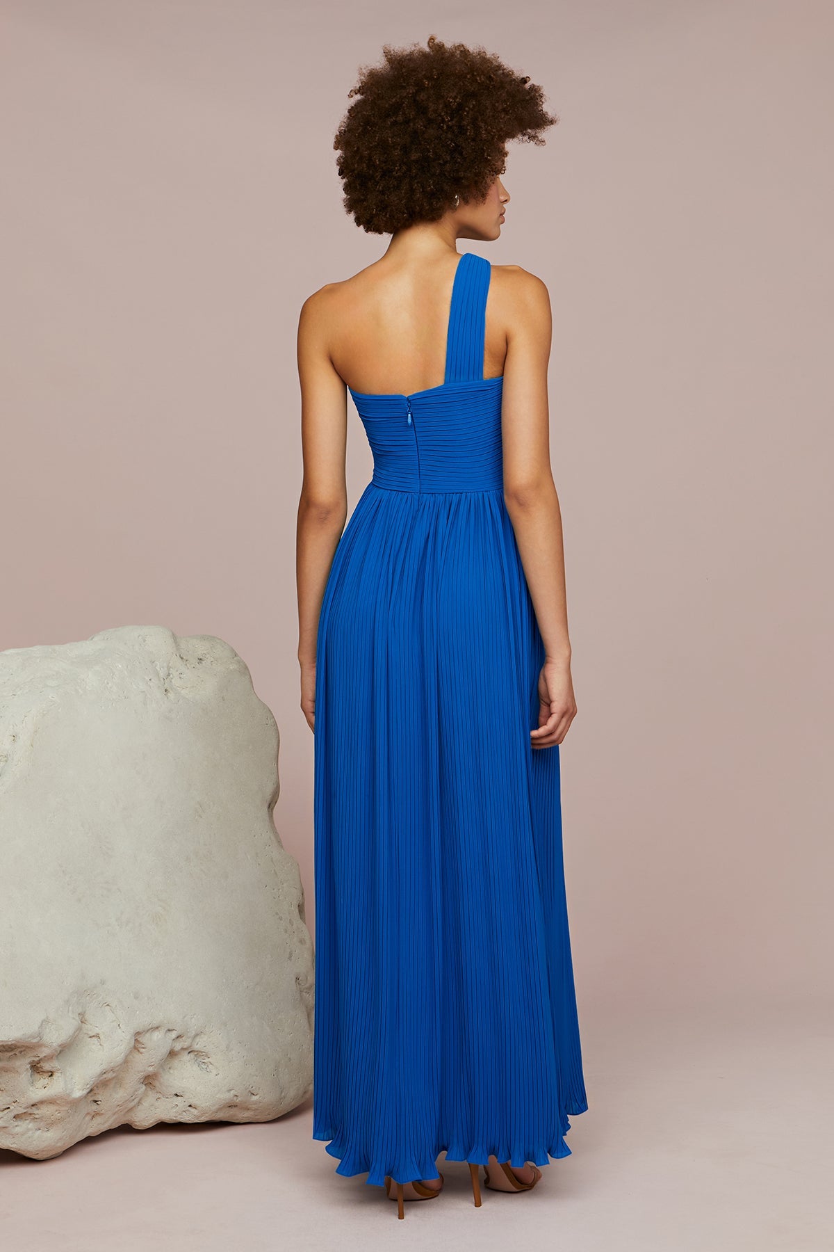 Amur | Skye Deep V Pleated Gown | Poseidon