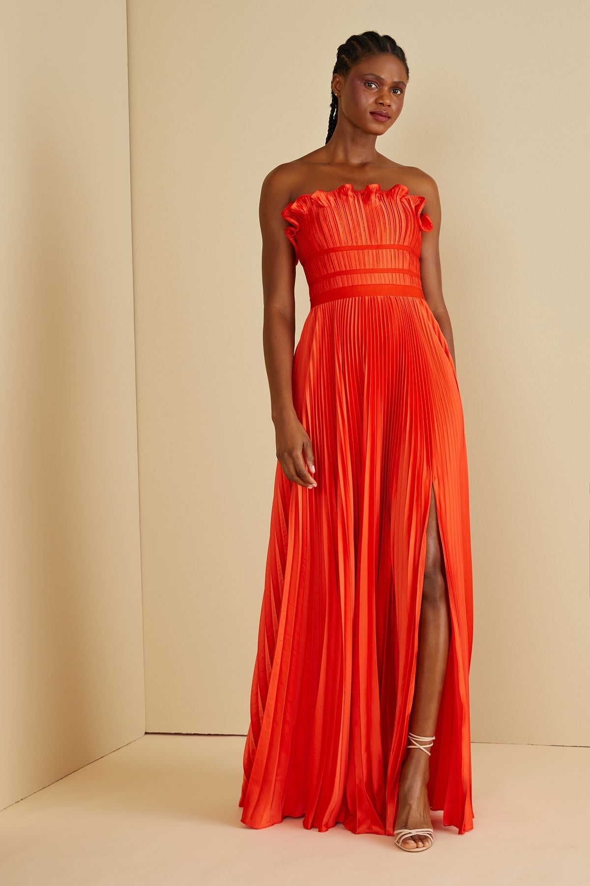Amur | Losey Ruffle Neck Gown | Sun Coral