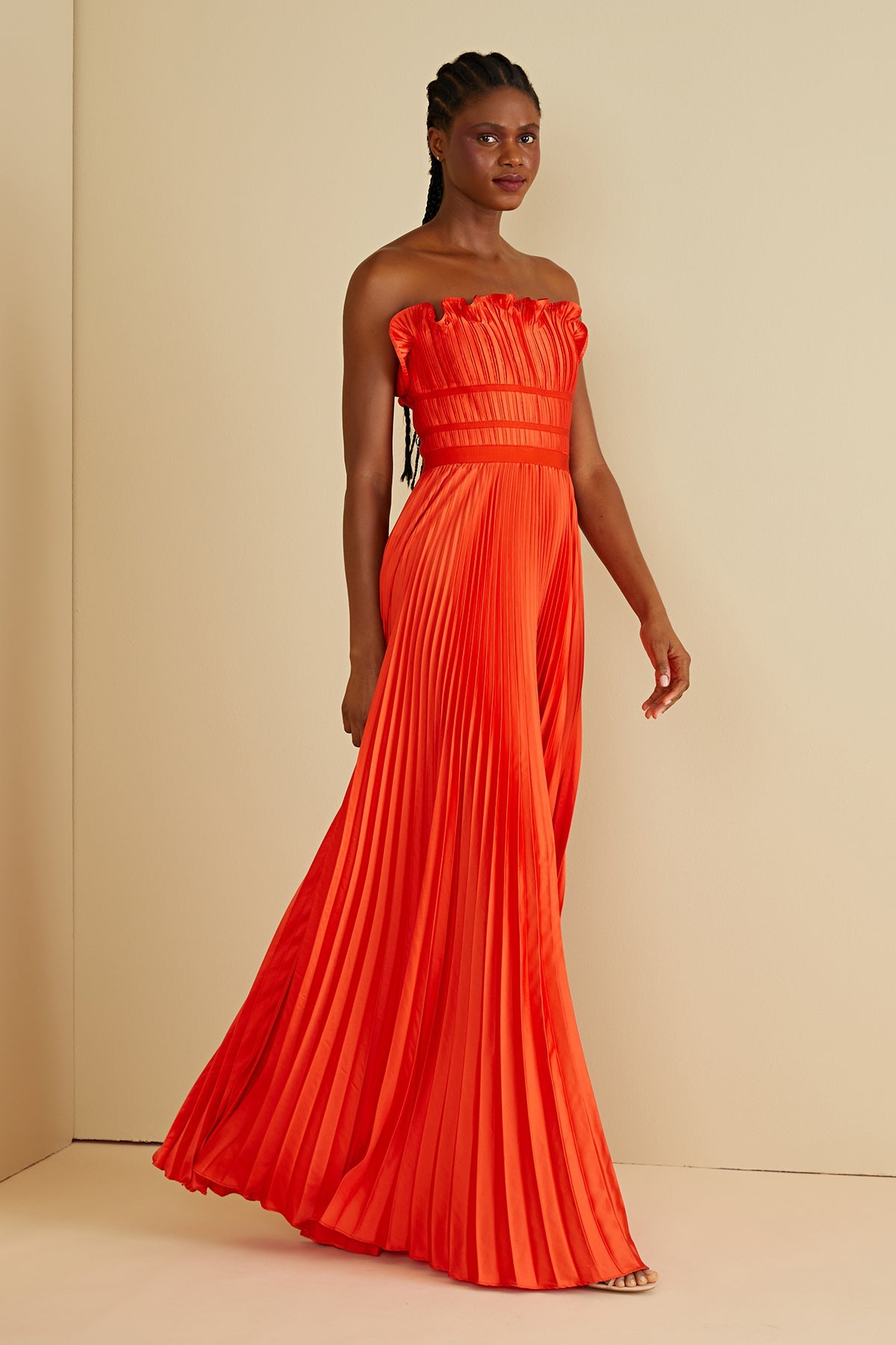 Amur | Losey Ruffle Neck Gown | Sun Coral