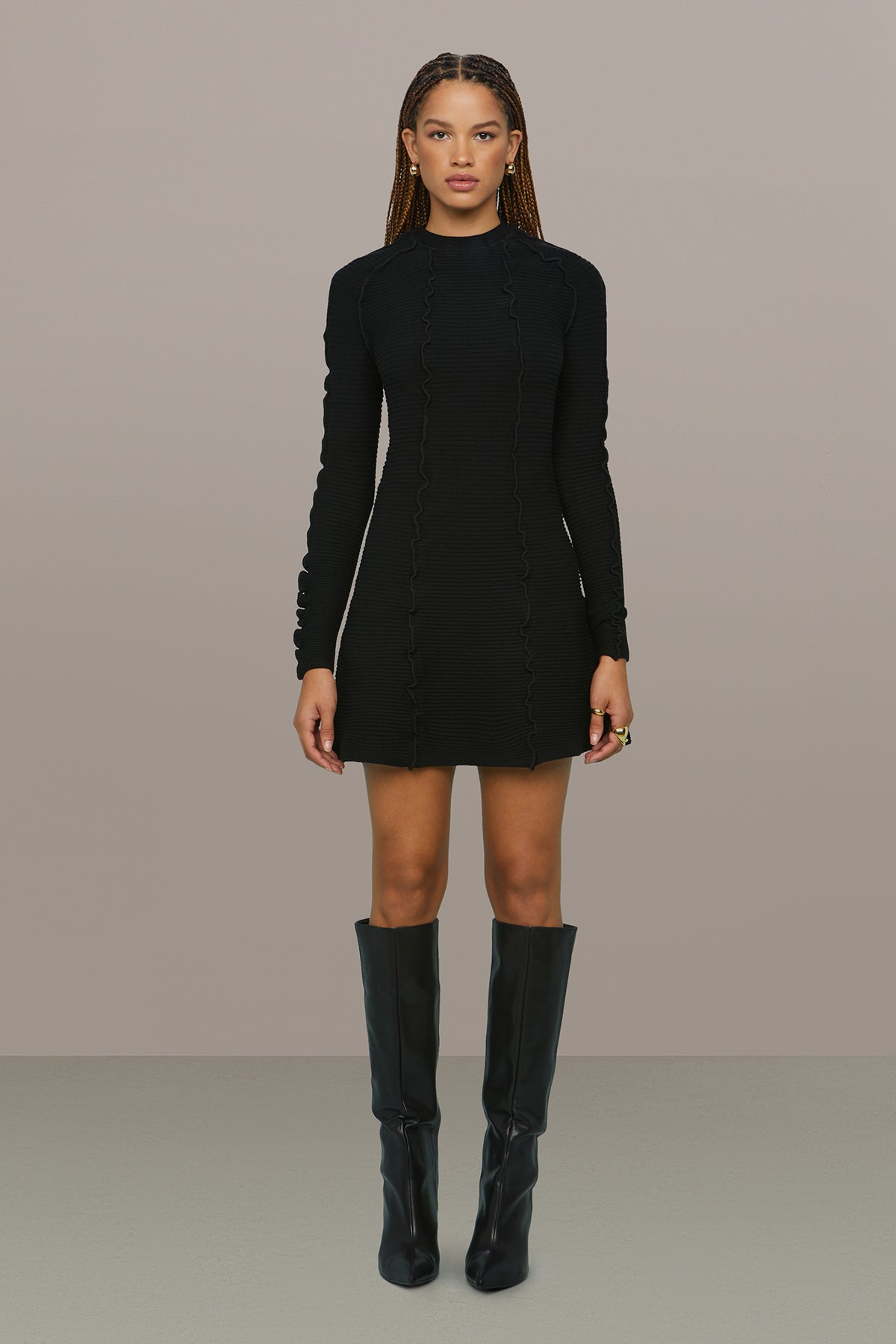 Amur | Walker Lettuce Edge Dress | Black