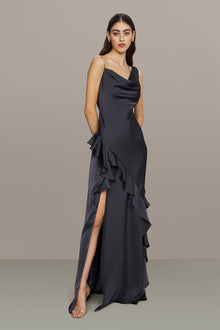 Amur | Juliet Charmeuse Cowl Gown | Charcoal Cloud