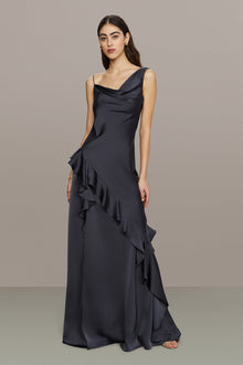Amur | Juliet Charmeuse Cowl Gown | Charcoal Cloud