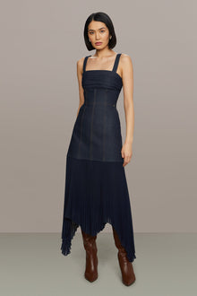 Amur | Jac Denim Combo Midi Dress | Indigo Denim