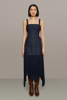 Amur | Jac Denim Combo Midi Dress | Indigo Denim