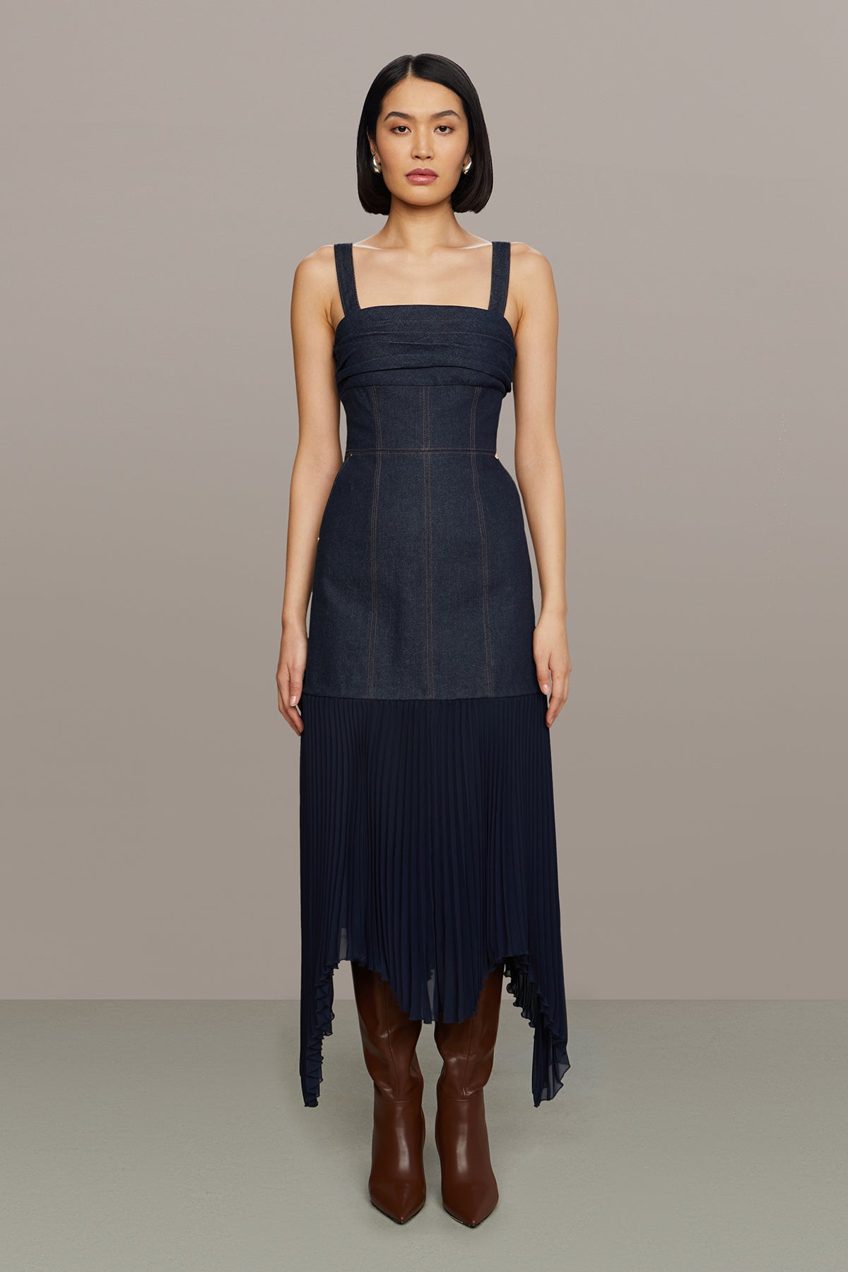 Amur | Jac Denim Combo Midi Dress | Indigo Denim