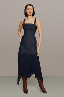 Amur | Jac Denim Combo Midi Dress | Indigo Denim