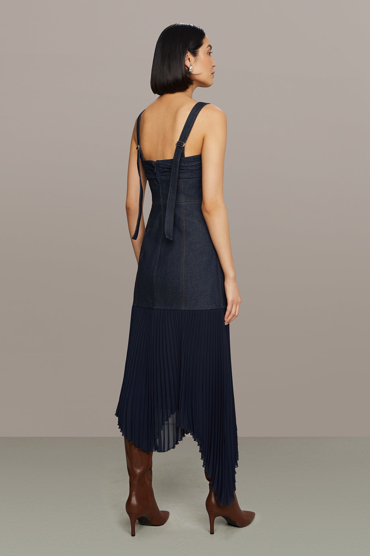 Amur | Jac Denim Combo Midi Dress | Indigo Denim