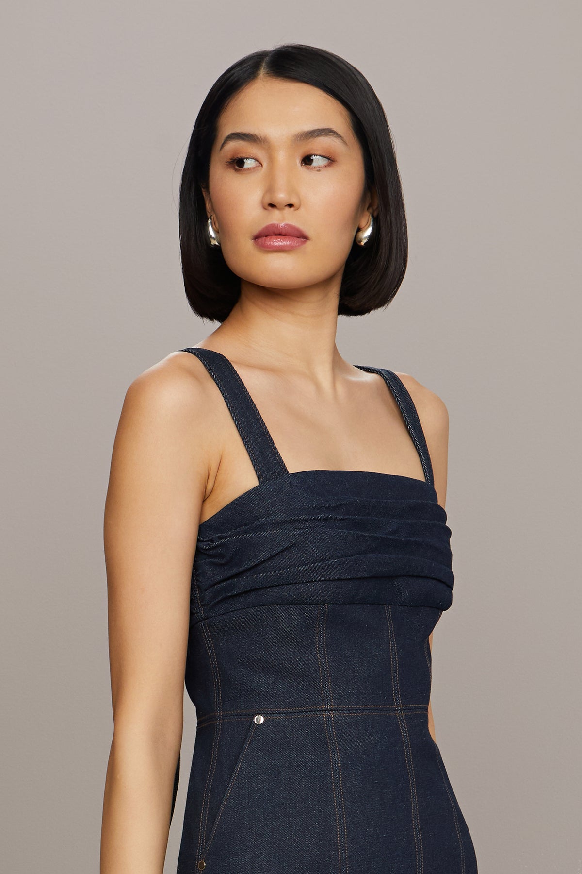 Amur | Jac Denim Combo Midi Dress | Indigo Denim