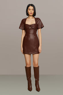 Amur | Joey Leather Mini Dress | Smoky Quartz