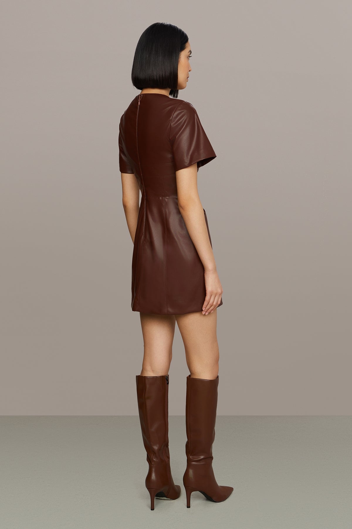 Amur | Joey Leather Mini Dress | Smoky Quartz