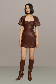 Amur | Joey Leather Mini Dress | Smoky Quartz